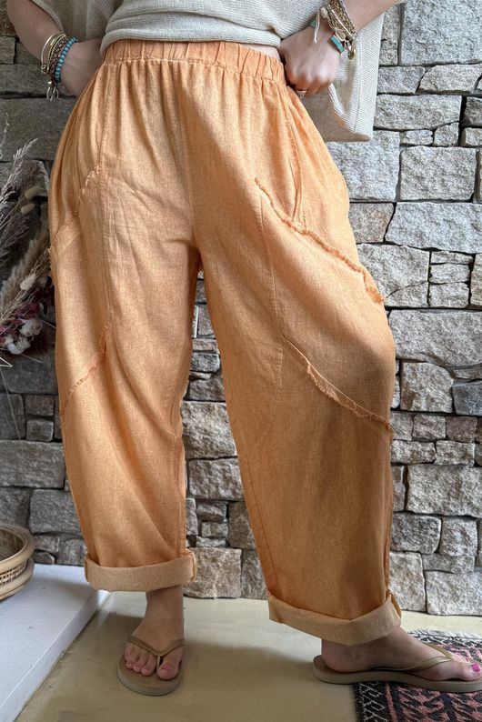 Rustic Nature Linen Blend Barrel Pant Washed Cayenne